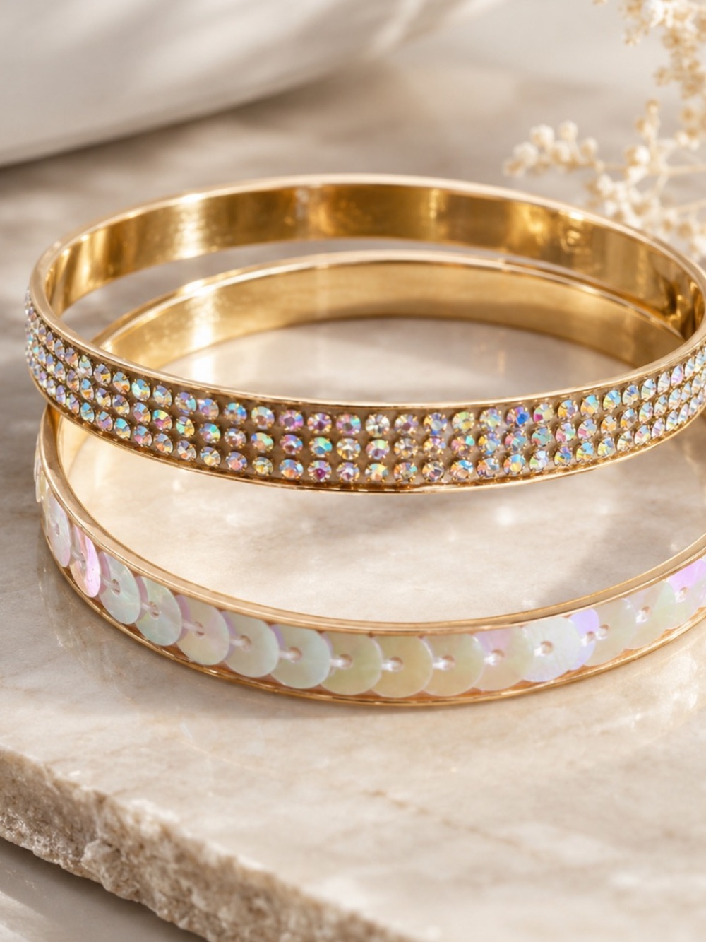 Crystal and Sequins Bangle Bracelet Set